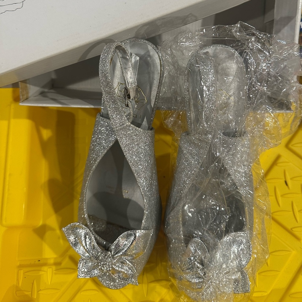 Elegant Silver Glitter Heels with Bow